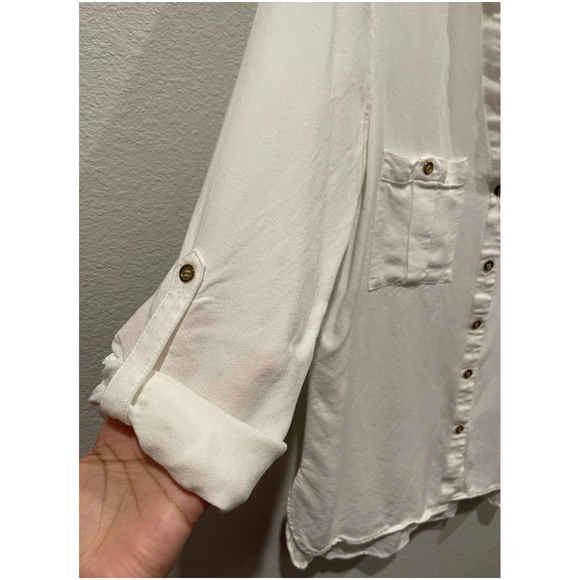 ZARA Antique White 3/4 Sleeve V-Neck Blouse - Picture 4 of 6